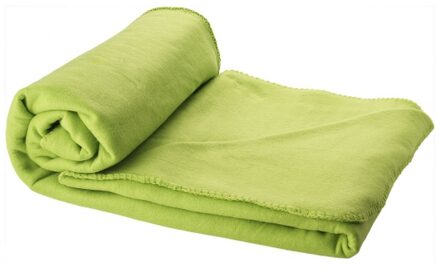 Fleece deken of plaid - bank/bed - limegroen - 150 x 120 cm - reisdeken met tasje