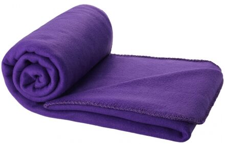 Fleece deken of plaid - bank/bed - paars - 150 x 120 cm - reisdeken met tasje