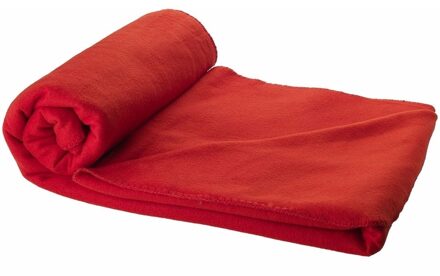 Fleece deken of plaid - bank/bed - rood - 150 x 120 cm - reisdeken met tasje