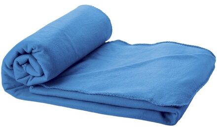 Fleece deken of plaid - bank/bed - zee blauw - 150 x 120 cm - reisdeken met tasje