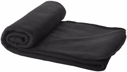 Fleece deken of plaid - bank/bed - zwart - 150 x 120 cm - reisdeken met tasje