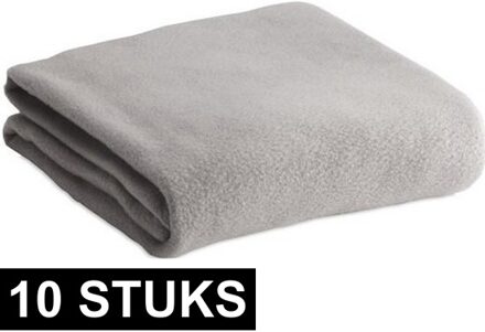 Fleece deken/plaid - 10x - lichtgrijs - 120 x 150 cm - Polyester fleece - 180 gram - lekker warm kle