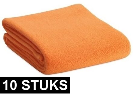 Fleece deken/plaid - 10x - oranje - 120 x 150 cm - Polyester fleece - 180 gram - lekker warm kleedje