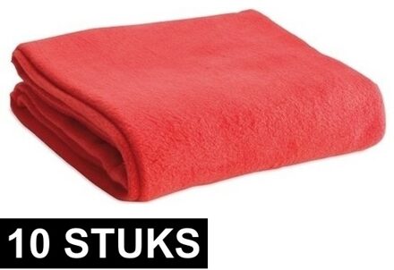 Fleece deken/plaid - 10x - rood - 120 x 150 cm - Polyester fleece - 180 gram - lekker warm kleedje