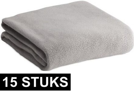Fleece deken/plaid - 15x - lichtgrijs - 120 x 150 cm - Polyester fleece - 180 gram - lekker warm kle