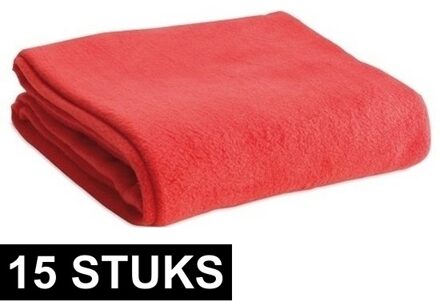 Fleece deken/plaid - 15x - rood - 120 x 150 cm - Polyester fleece - 180 gram - lekker warm kleedje