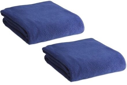 Fleece deken/plaid - 2x - blauw - 120 x 150 cm - Polyester fleece - 180 gram - lekker warm kleedje
