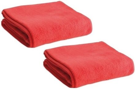 Fleece deken/plaid - 2x - rood - 120 x 150 cm - Polyester fleece - 180 gram - lekker warm kleedje