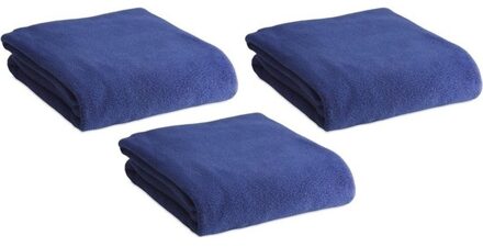 Fleece deken/plaid - 3x - blauw - 120 x 150 cm - Polyester fleece - 180 gram - lekker warm kleedje