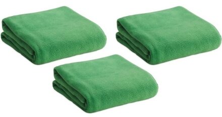 Fleece deken/plaid - 3x - groen - 120 x 150 cm - Polyester fleece - 180 gram - lekker warm kleedje