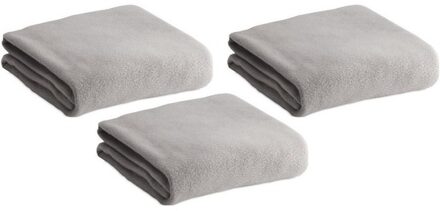 Fleece deken/plaid - 3x - lichtgrijs - 120 x 150 cm - Polyester fleece - 180 gram - lekker warm klee