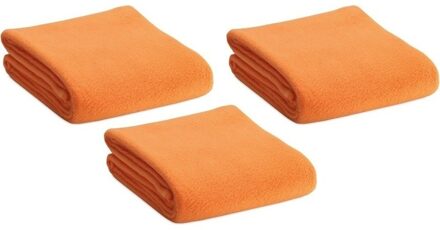 Fleece deken/plaid - 3x - oranje - 120 x 150 cm - Polyester fleece - 180 gram - lekker warm kleedje