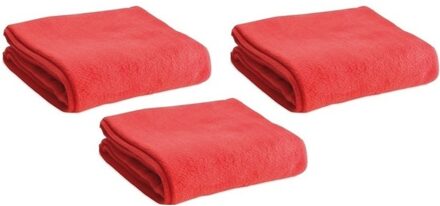 Fleece deken/plaid - 3x - rood - 120 x 150 cm - Polyester fleece - 180 gram - lekker warm kleedje