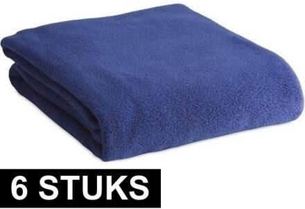 Fleece deken/plaid - 6x - blauw - 120 x 150 cm - Polyester fleece - 180 gram - lekker warm kleedje