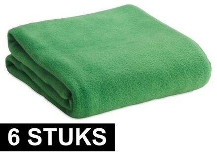 Fleece deken/plaid - 6x - groen - 120 x 150 cm - Polyester fleece - 180 gram - lekker warm kleedje