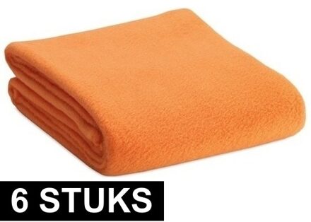 Fleece deken/plaid - 6x - oranje - 120 x 150 cm - Polyester fleece - 180 gram - lekker warm kleedje