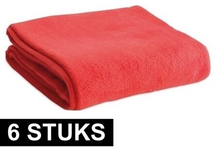 Fleece deken/plaid - 6x - rood - 120 x 150 cm - Polyester fleece - 180 gram - lekker warm kleedje