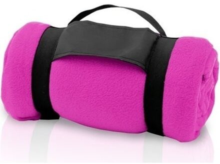 Fleece Deken - plaid met afneembaar handvat - roze - 160 x 130 cm - warme bank dekentje