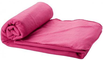 Fleece deken voor bank/bed - roze - 150 x 120 cm - reisdeken met tasje - polyester - Plaids