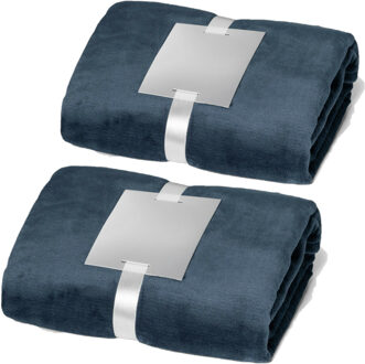 Fleece dekens/plaids 2 stuks blauw 240 grams polyester 120 x 150 cm