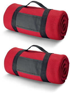 Fleece dekens/plaids met afneembaar handvat - 6x - Rood - 150 x 120 cm - Fleecedekens