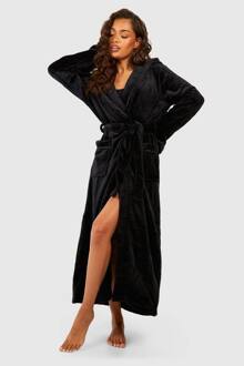 Fleece Maxi Badjas Met Lintaccent, Black - 42