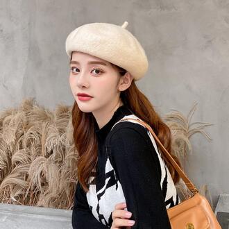 Fleece Winter Warm Hoofddeksels Beanie Cap Kunstenaar Warme Wollen Winter Beanie Hat Vrouwen Mannen Britse Stijl Baret Hoed Vintage Beige