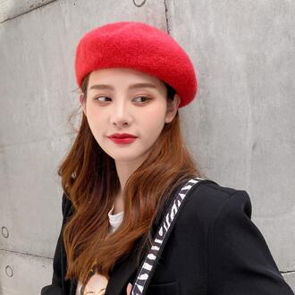 Fleece Winter Warm Hoofddeksels Beanie Cap Kunstenaar Warme Wollen Winter Beanie Hat Vrouwen Mannen Britse Stijl Baret Hoed Vintage Rood