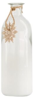 Fles glas Ø7x20.5cm met kersthanger Wit