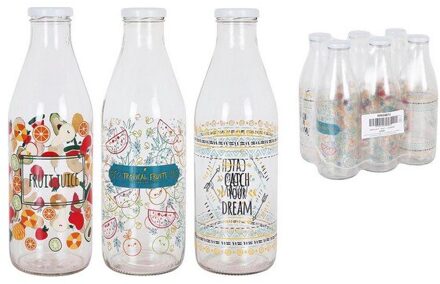 Fles Melk Glazen Schroefdraad Cover 1L