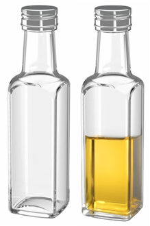 Flesjes met schroefdop - 2x - glas - Vierkant - 100 ml - Kleine flesjes met schoefdop - Olie/Azijn