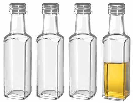 Flesjes met schroefdop - 8x - glas - Vierkant - 100 ml - Kleine flesjes met schoefdop - Olie/Azijn