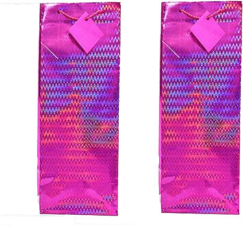Flessen kado verpakking - 2x - metallic roze - 33 x 10 cm - Wijnfles/champagne fles inpakken