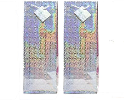 Flessen kado verpakking - 2x - metallic zilver - 33 x 10 cm - Wijnfles/champagne fles inpakken