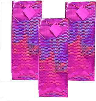 Flessen kado verpakking - 3x - metallic roze - 33 x 10 cm - Wijnfles/champagne fles inpakken