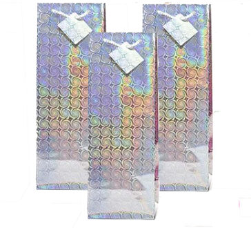 Flessen kado verpakking - 3x - metallic zilver - 33 x 10 cm - Wijnfles/champagne fles inpakken