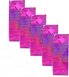 Flessen kado verpakking - 5x - metallic roze - 33 x 10 cm - Wijnfles/champagne fles inpakken