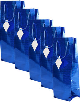 Flessen kado verpakking - 8x - metallic blauw - 33 x 10 cm - Wijnfles/champagne fles inpakken