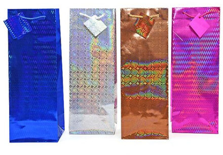 Flessen kado verpakking - metallic - 33 x 10 cm - Wijnfles/champagne fles inpakken