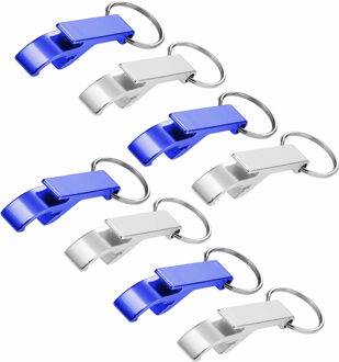 Flessen openers met sleutelhanger - 10x stuks - zilver en blauw - 6 cm - combi set