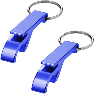 Flessen openers sleutelhanger - 10x - blauw - 5.5 cm - met sleutelsring