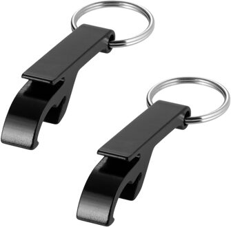 Flessen openers sleutelhanger - 4x - zwart - 5.5 cm - met sleutelsring