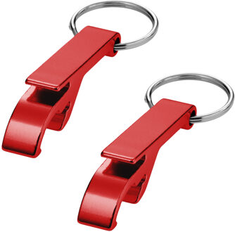 Flessen openers sleutelhanger - Set van 15x stuks - rood - 5.5 cm - met sleutelsring