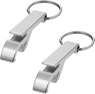 Flessen openers sleutelhanger - Set van 15x stuks - zilver - 5.5 cm - met sleutelsring