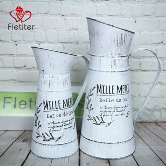 Fletiter Franse Stijl Boerderij Decoratieve Pitcher, Metalen Rustieke Pitcher Vaas Bloem Kruik Voor Home Decoratie, Bruiloft Decor 2 stk Vase