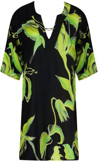 Fleurs de Nuits Overhemdjurk zwart/ groen bloemen ASB4488