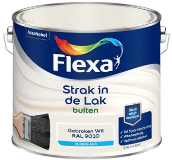 Flexa Strak in de Lak Zijdeglans - Buitenverf - gebroken wit Ral 9010 - 2,5 liter