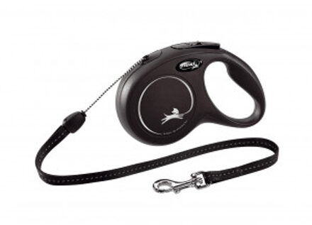 Flexi New Classic Koord - Hondenriem - Zwart - S - 8 m - (<12 kg)