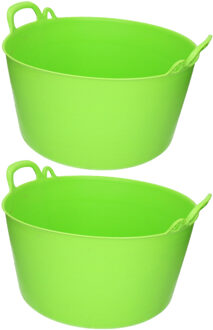 Flexibele emmer/kuip - 2x - groen - kunststof - rond - 26 liter - 49 x 44 x 27 cm - wasmand