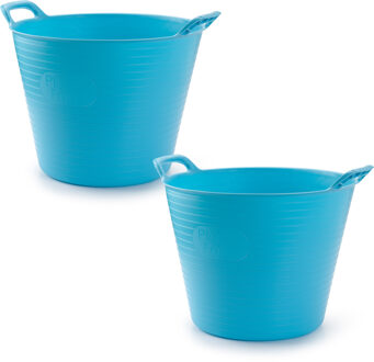 Flexibele emmer/kuip - 2x stuks - blauw - 42 liter - ECO kunststof - rond - 38 x 45 cm